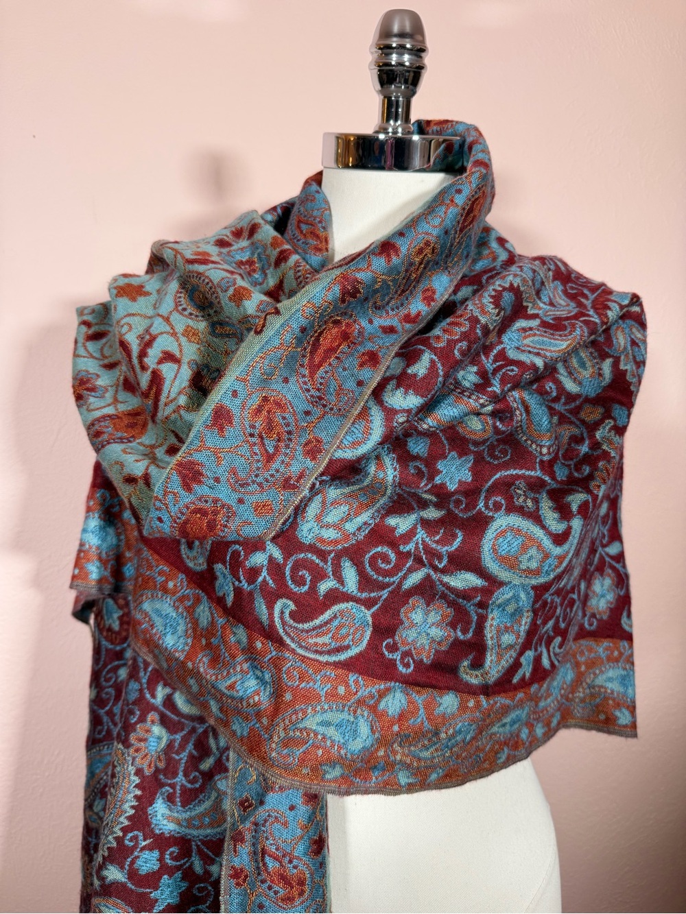 Pashmina burgundy turquoise blue Bohemian Paisley Oversized Wrap Scarf
